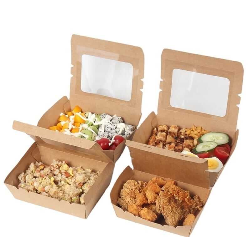 Cutie Meniu carton cu fereastra 210x155x60 mm - 200 buc cu alimente delicioase in cutii de carton