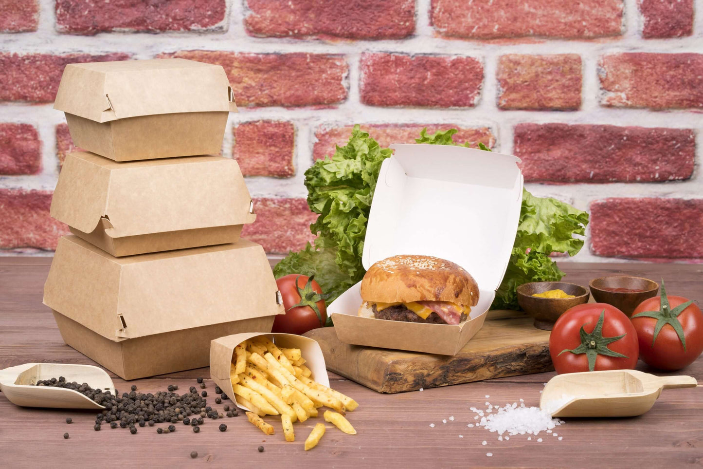 Hamburger box kraft - 13x13x9.5cm mare - 100 buc.