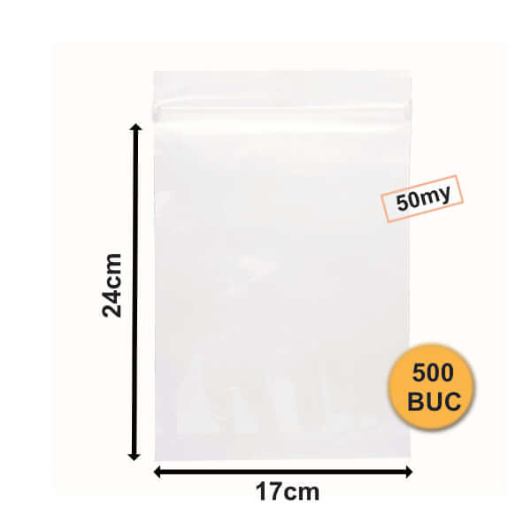 Pungi Din Plastic Cu Fermoar (Zip Lock), 170mm X 240mm, 50my