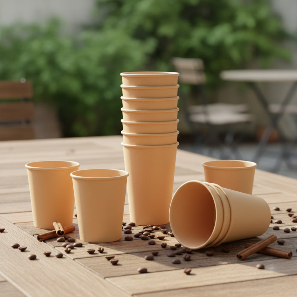 Pahar carton natur 8 oz 230 ml - set de 100 bucăți, ideale pentru băuturi calde și reci, ecologice și sustenabile.