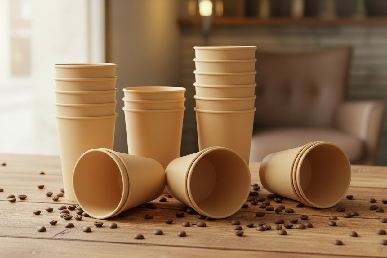 Pahar de carton natur 6 oz 475 ml - 100 buc, ideale pentru băuturi calde, ecologice și prietenoase cu mediul.