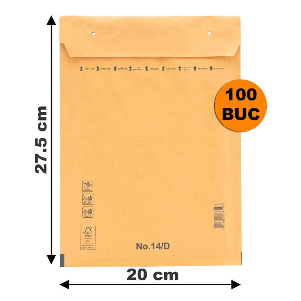 Plicuri Cu Bule Antișoc D14 Maro, 200x275+50mm - 100 buc