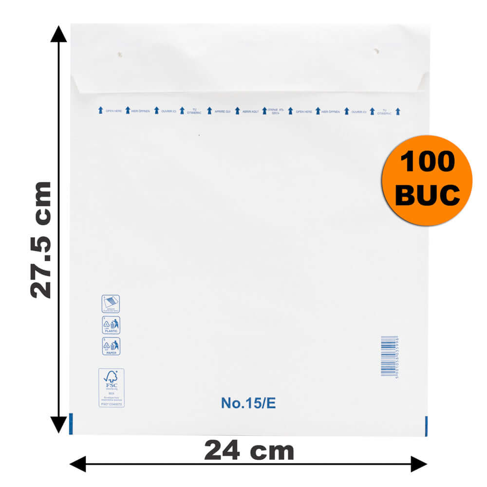 Plicuri Cu Bule Antișoc E15 Albe, 240x275+50mm - 100 buc