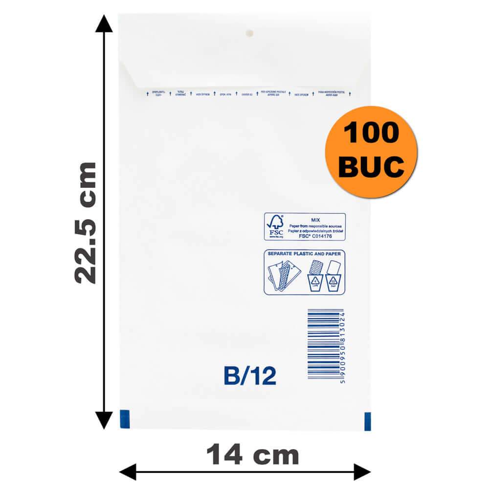 Plicuri Cu Bule Antișoc B12 Albe, 140x225+50mm, Plic Cu Lipire Autoadezivă - 100 buc - Trimaton