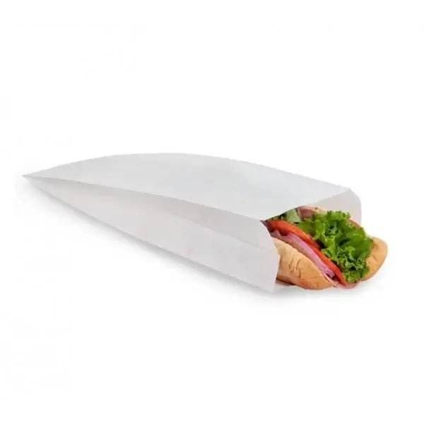 Punga alba universala 16x6x28cm cu sandwich si legume proaspete, ambalaj igienic si eco-friendly.