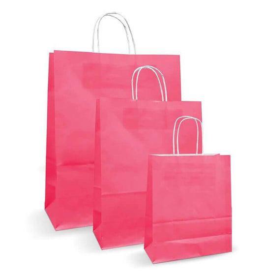 Pungi albe colorate roz 25X14X30 - set de 100 buc de ambalaje elegante si rezistente.