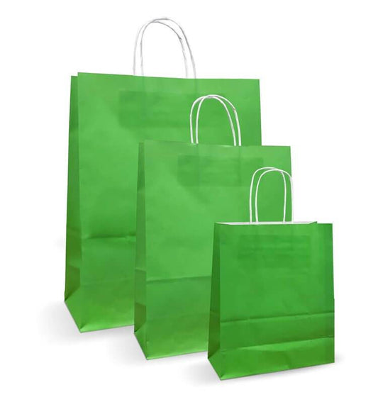 Pungi Albe Colorate Verde Deschis 20X9X25 - 100 buc, pungi din hârtie verde pentru ambalaj stilat.