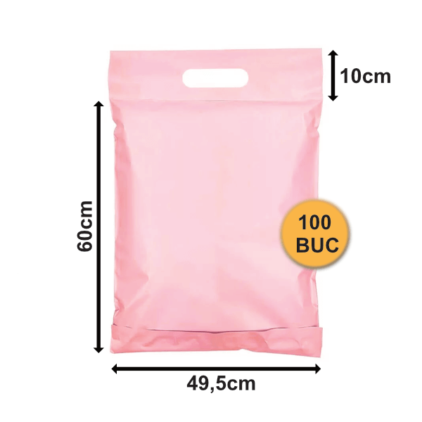 Pungi Curierat Roz Cu Mâner Pcmr07, 495x600+100+50mm, 60my