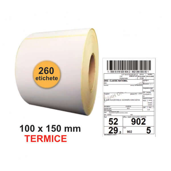 Etichete Autoadezive Termice 100 X 150 Mm, Perfor De Rupere, 260 Etichete / Rolă
