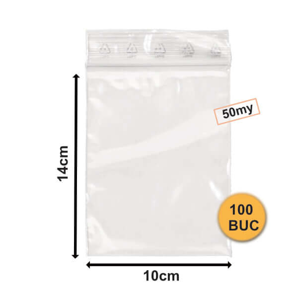 Pungi Din Plastic Cu Fermoar (Zip Lock), 100mm X 140mm, 50my