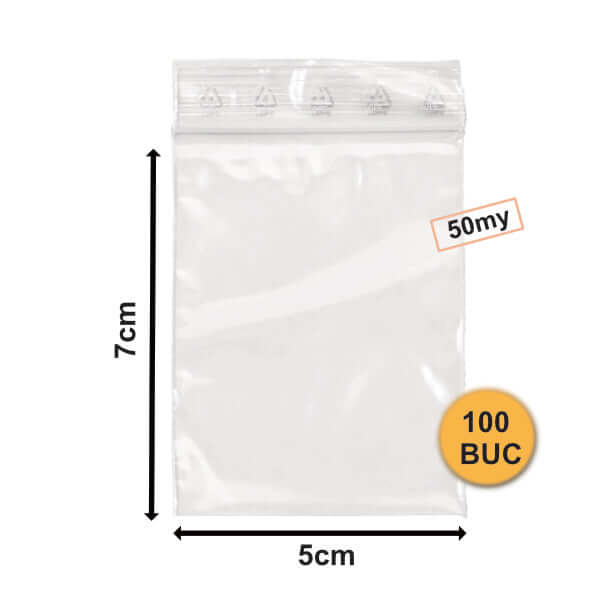 Pungi Din Plastic Cu Fermoar (Zip Lock), 50mm X 70mm, 50my