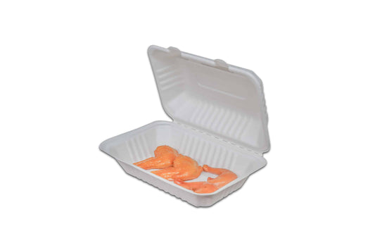 Caserola cu Capac Unica Folosinta Biodegradabila 23x16cm cu preparate alimentare in interior.