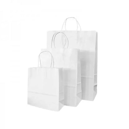 Punga hartie, alba, cu maner sfoara - 24x11x26cm - 100 buc.