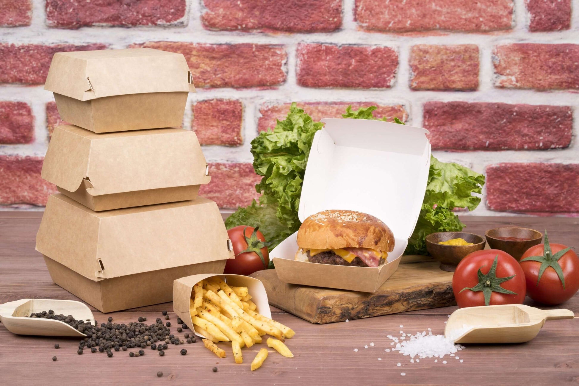 Hamburger box kraft - 13x13x9.5cm mare - 100 buc.