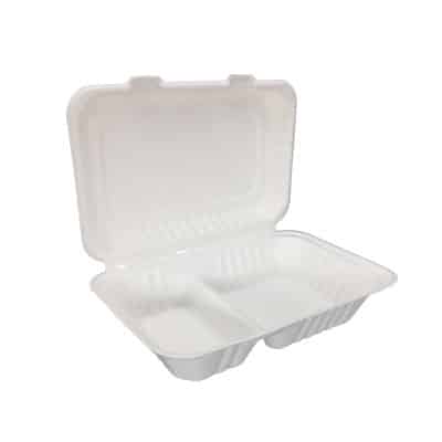 Caserola cu Capac 2 Compartimente 23x16cm deschis, eco-friendly pentru servirea alimentelor.