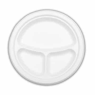 Farfurie Rotunda 26 cm cu 3 Compartimente Unica Folosinta bio, biodegradabilă și ecologică, ideală pentru servirea alimentelor.