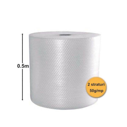 Folie Cu Bule De Aer Mici, 2 Straturi, 50 G/Mp, 0.5m X 50ml (25mp) - Trimaton