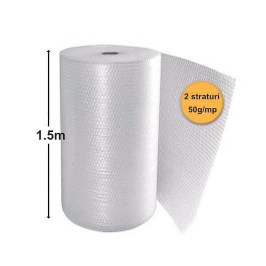 Folie Cu Bule De Aer Mici, 2 Straturi, 50 G/Mp, 1.5m X 100ml (150mp) - Trimaton