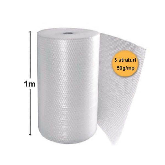 Folie Cu Bule De Aer Mici, 3 Straturi, 50 G/Mp, 1m X 50ml (50mp) - Trimaton