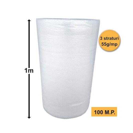 Folie Cu Bule De Aer Mici, 3 Straturi, 55 G/Mp, 1m X 100ml (100mp) - Trimaton