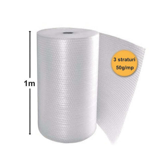 Folie Cu Bule De Aer Mici, 3 Straturi, 50 G/Mp, 1m X 50ml