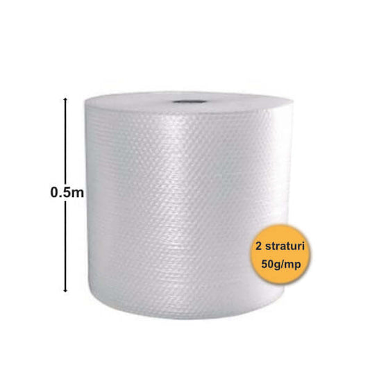 Folie Cu Bule De Aer Mici, 2 Straturi, 50 G/Mp, 0.5m X 100ml