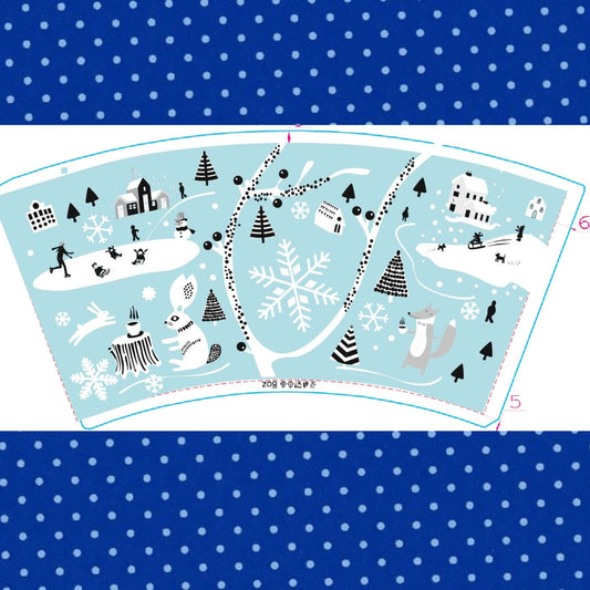 Pahare Carton Iarna 250ml design cu peisaje de iarnă și motive festive, set 100 bucăți.