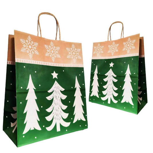 Punga cadou Brazi 25x14x30cm - Pungi de cadou cu brad decorativ pentru sărbătorile de iarnă, set 100 bucăți.