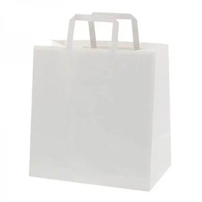 Punga hartie, alba, cu maner plat - 25X14X30cm - 250 buc. - Trimaton