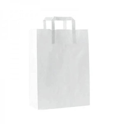 Punga hartie, alba, cu maner plat - 25X14X30cm - 250 buc. - Trimaton