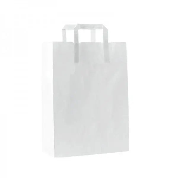 Punga hartie, alba, cu maner plat - 32x17x38cm - 250 buc.