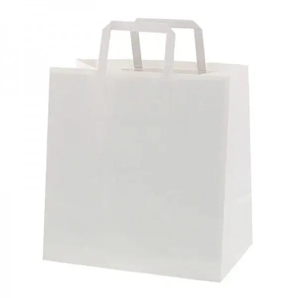 Punga hartie, alba, cu maner plat - 32x17x38cm - 250 buc.