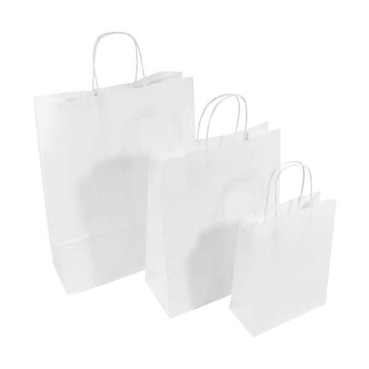 Punga hartie, alba, cu maner sfoara - 16x9x21cm - 100 buc.