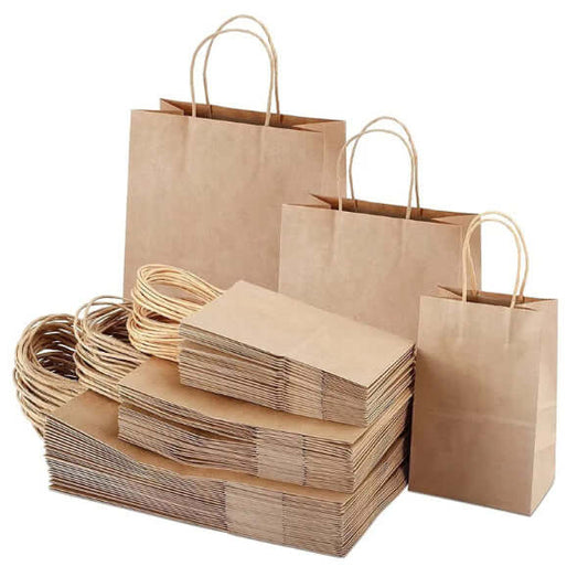 Punga hartie, natur, cu maner sfoara - 20x9x25cm - 100 buc.