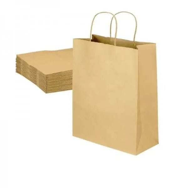 Punga hartie natur cu maner sfoara 25x14x30cm - 100 buc, ambalaj elegant din hârtie kraft.