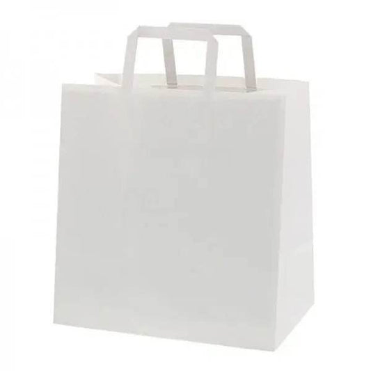 Pungi Hârtie 26x17x27 Cm, Albe, Mâner Plat - 250 buc - Trimaton