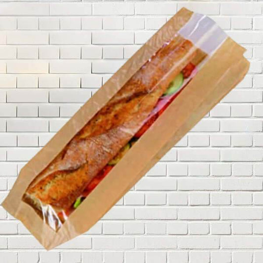 Pungi hartie cu fereastra cerate 13x4x25cm, ideal pentru ambalarea produselor alimentare, set de 1000 bucăți.