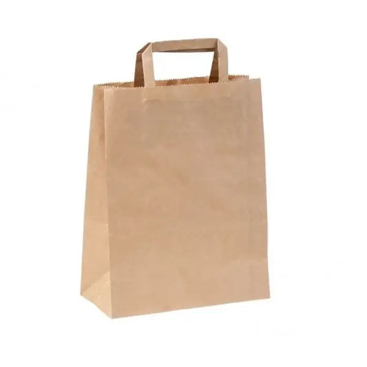 Pungi Hârtie 26x17x27 Cm, Kraft, Mâner Plat - 250 buc