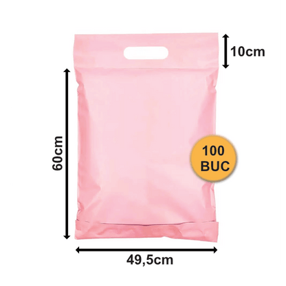 Pungi Curierat Roz Cu Mâner Pcmr07, 495x600+100+50mm, 60my