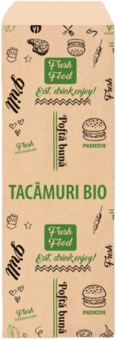 Punga TACAMURI BIO for fresh food, eco-friendly packaging featuring premium design and green branding.